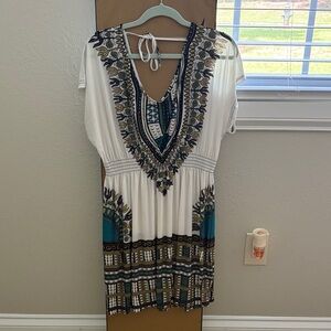 Elegant Backless White and Blue Dress